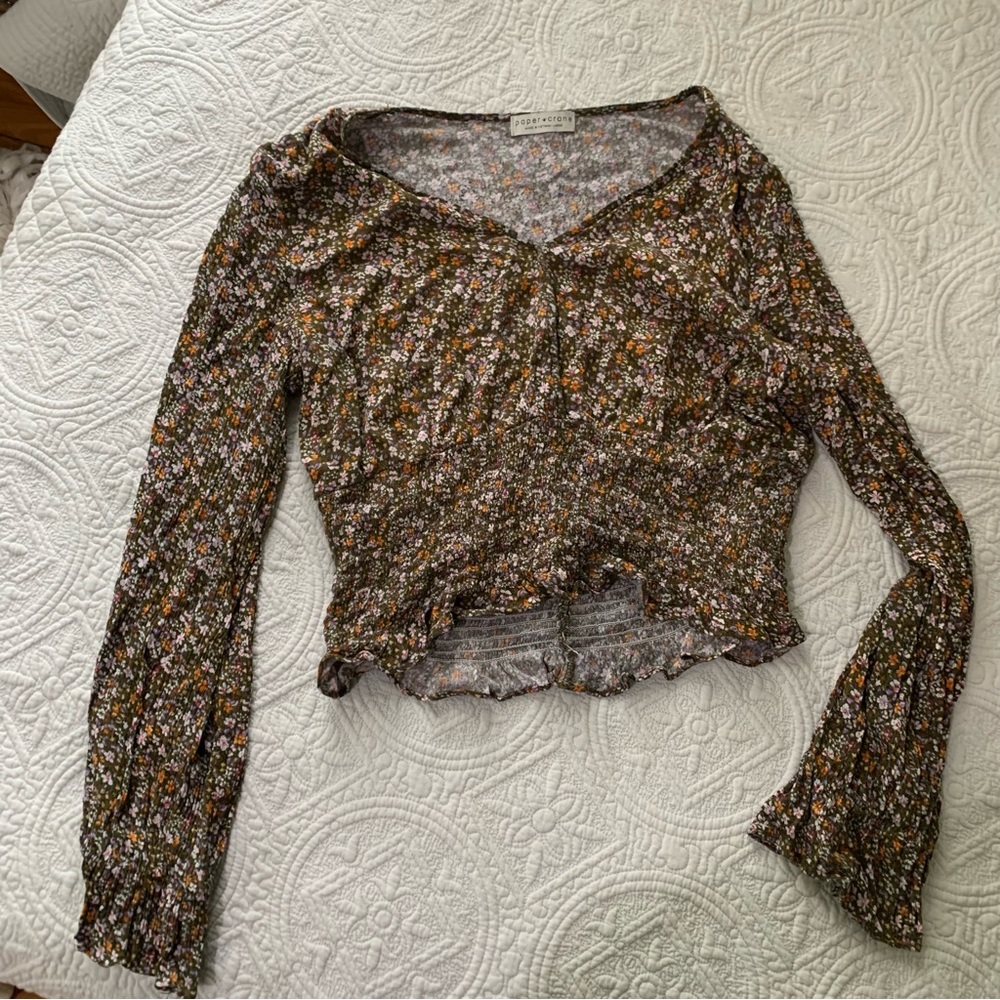 Paper Crane long sleeve floral blouse large